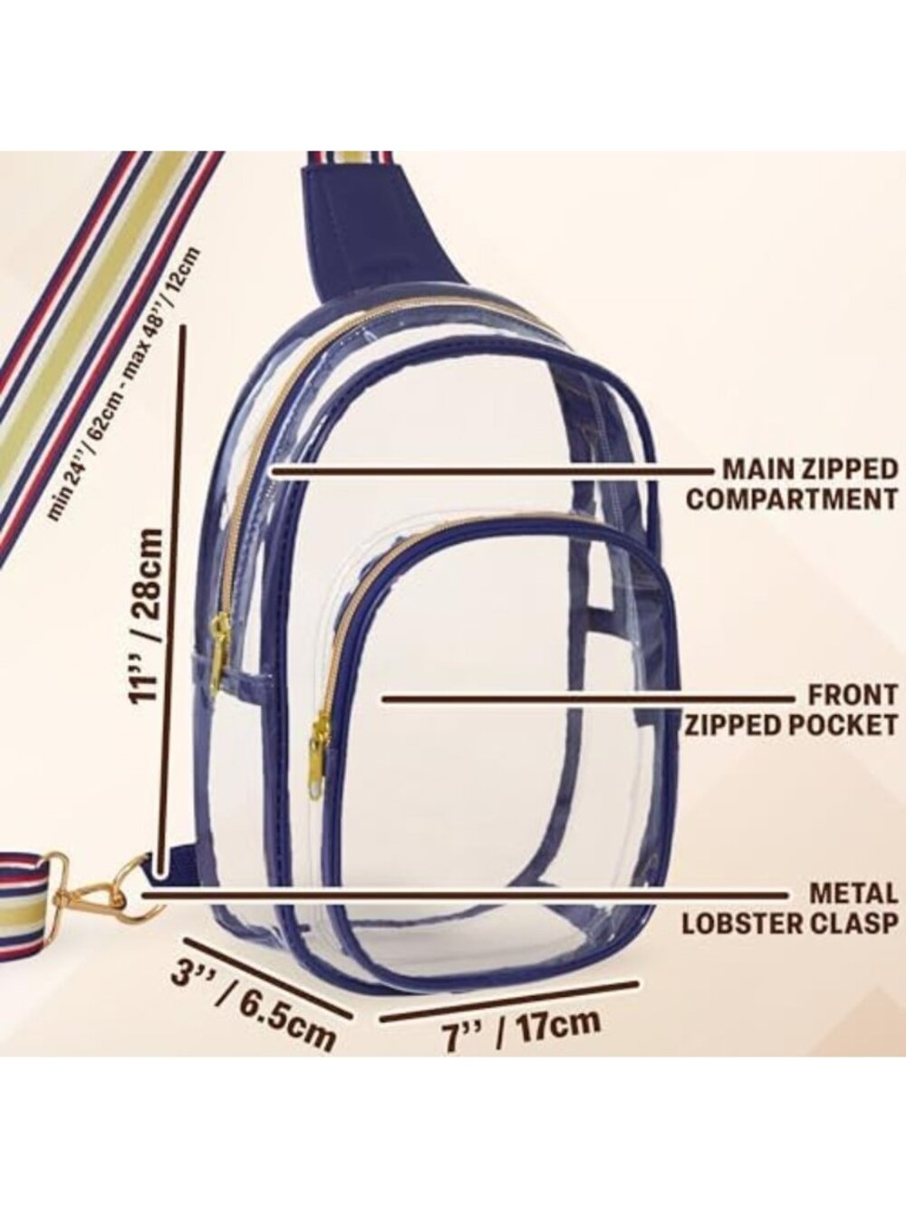 Clear Crossbody Bag for Stadium Events | Adjustable Strap Transparent Messenger - Picture 4 of 6